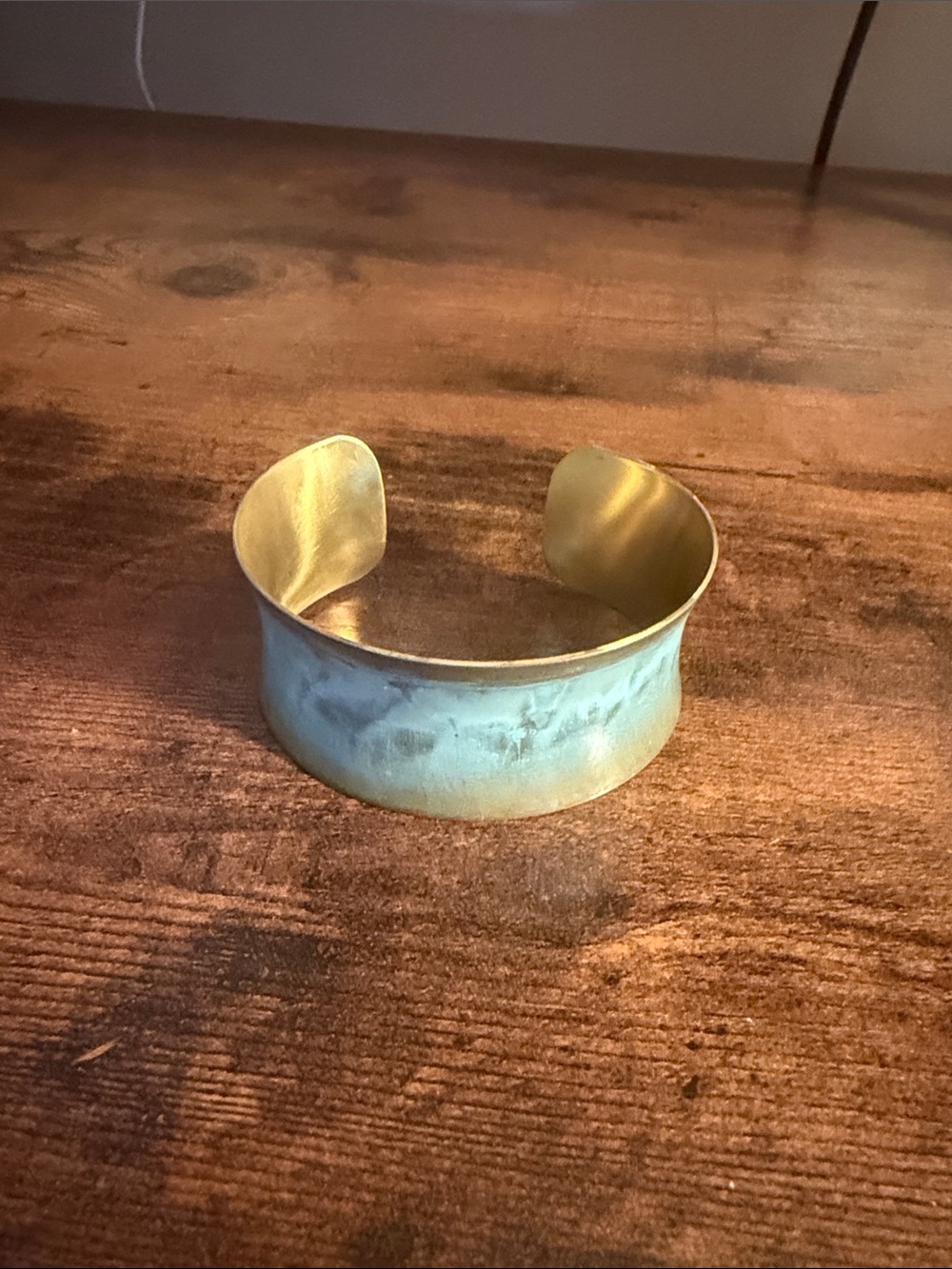 Source Unknown Gold Cuff Bracelet with Blue-Green Patina